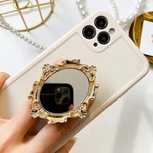 Gold Vintage Mirror Phone Grip | Retro Baroque Style Foldable Stand Holder